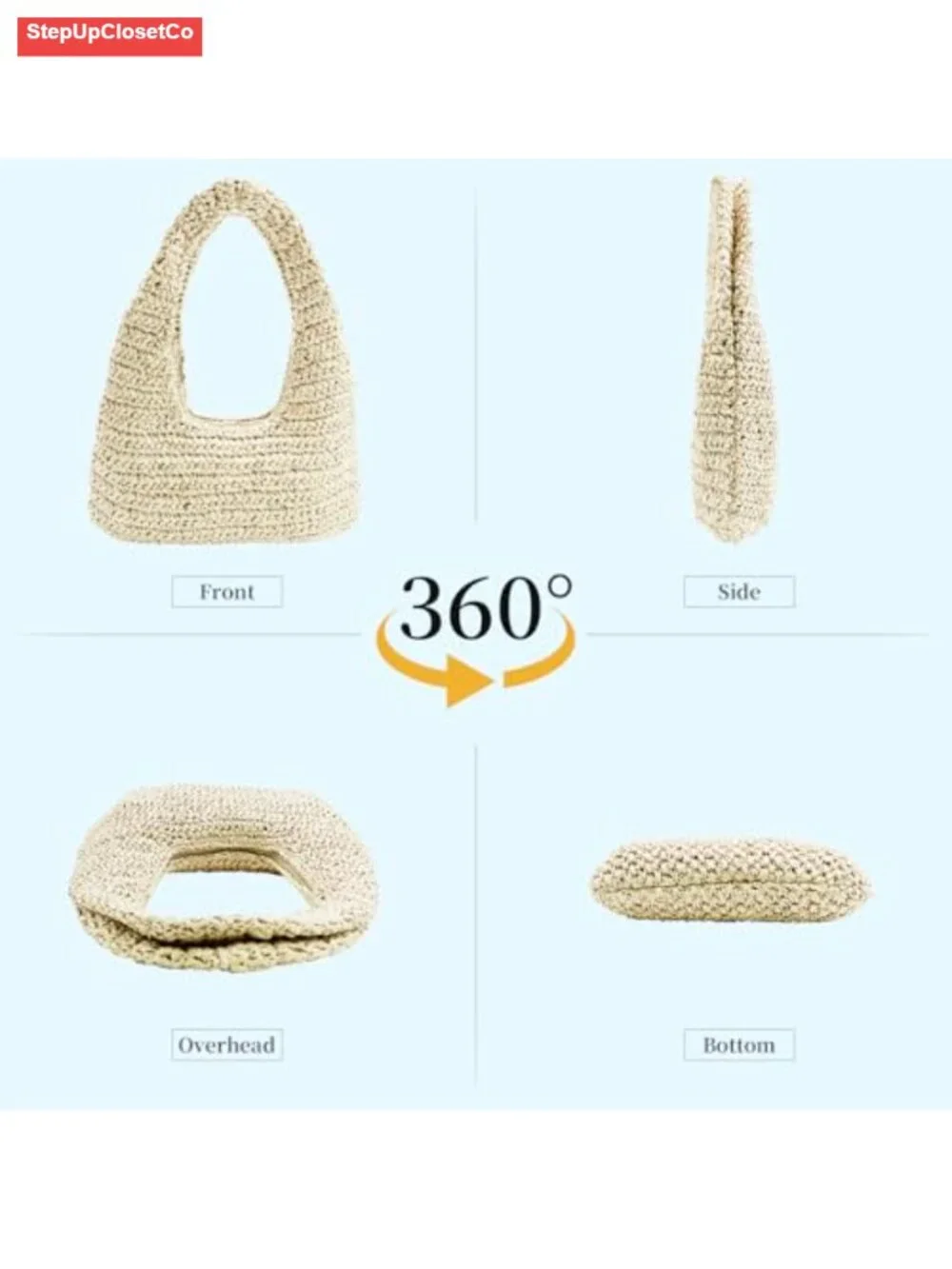 Crescent Straw Shoulder Handbag Summer Beach Tote Raffia Woven Purse Hobo